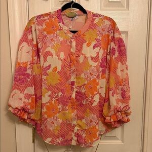NWT FATE Elodie Kat Bubble Sleeve Women's Button Down Blouse #465